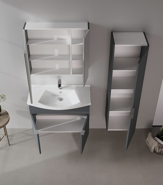 HABITAT ET JARDIN - Ensemble Meuble Vasque avec Miroir (2 Pièces) "Purus 80" - 80 x 50 x 58 cm - Matte Anthracite - large