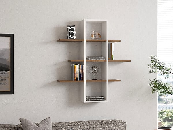 HABITAT ET JARDIN - Étagère murale en bois "Ardo" - 96 x 19 x 101 cm - Noyer, Blanc - large