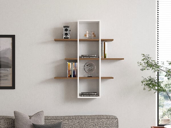 HABITAT ET JARDIN - Étagère murale en bois "Ardo" - 96 x 19 x 101 cm - Noyer, Blanc - large