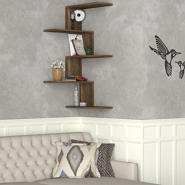 HABITAT ET JARDIN - Étagère d'angle murale en bois "Caniko" - 51 x 29 x 109 cm - Marron - large