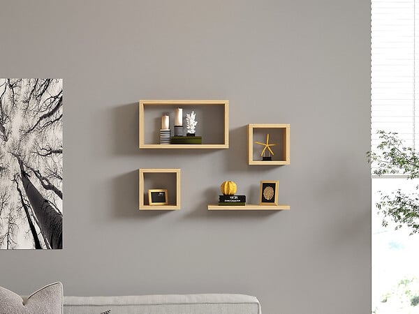 HABITAT ET JARDIN - Lot de 4 étagères murales en bois "Babi" - 43 x 15 x 23 cm - Beige - large
