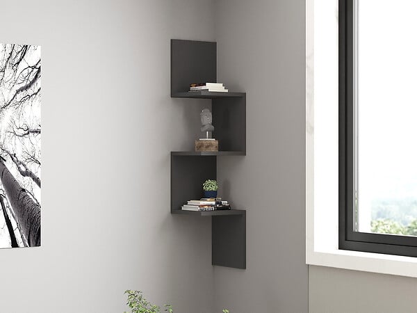 HABITAT ET JARDIN - Étagère murale en bois "Zikzak" 105,4 x 25 x 25 cm - Anthracite - large