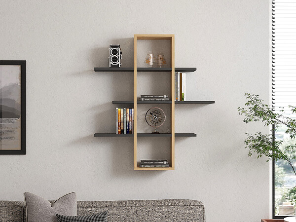 HABITAT ET JARDIN - Étagère murale en bois "Ardo" - 96 x 19 x 101 cm - Saphir, Anthracite - large