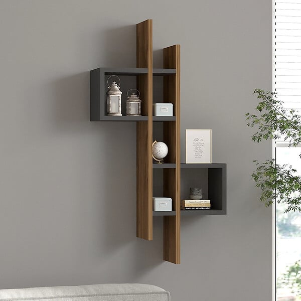 HABITAT ET JARDIN - Étagère murale en bois "Emse" - 53 x 19 x 108 cm - Chêne, Anthracite - large