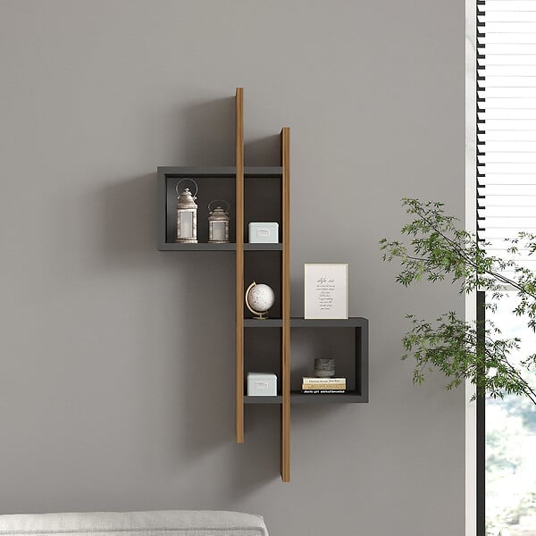 HABITAT ET JARDIN - Étagère murale en bois "Emse" - 53 x 19 x 108 cm - Chêne, Anthracite - large