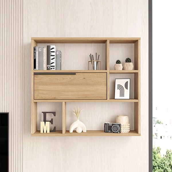 HABITAT ET JARDIN - Étagère murale en bois "Calvin" - 90 x 22 x 81 cm - Marron - large