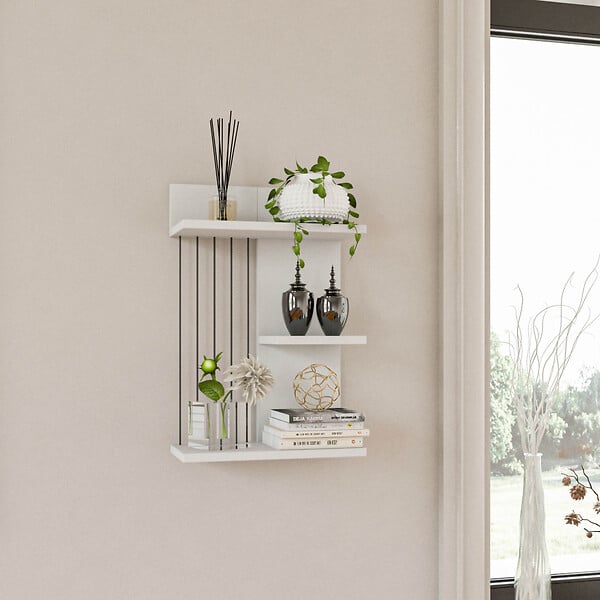 HABITAT ET JARDIN - Étagère murale en bois "Kinik" - 40 x 19 x 60 cm - Blanc - large