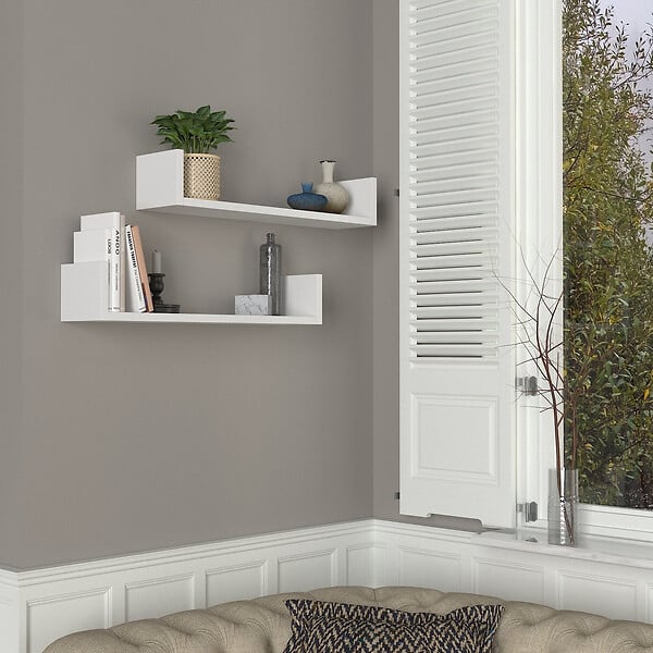 HABITAT ET JARDIN - Étagère murale en bois "Iris" - 63 x 14 x 14 cm - Blanc - large