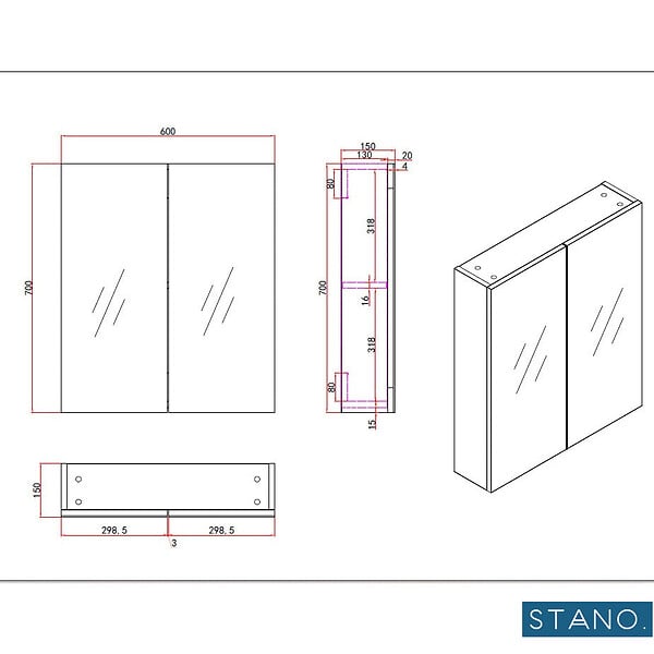 STANO - Armoire de toilette bloc-miroir FORTINA largeur 60 cm blanc - large