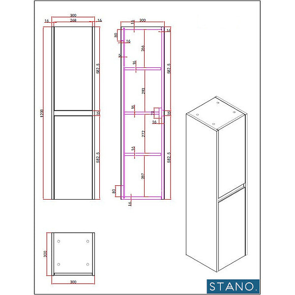 STANO - Grande armoire de rangement FORTINA hauteur 120 cm blanc 30 cm - large