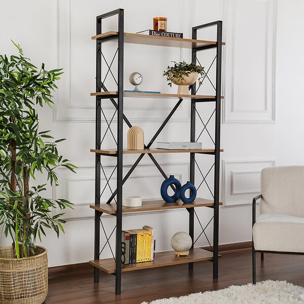 HABITAT ET JARDIN - Bibliothèque en bois "Elysian" - 90 x 33 x 180 cm - NoyerNoir - large