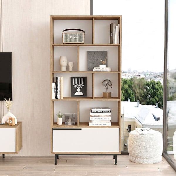 HABITAT ET JARDIN - Bibliothèque en bois "ON4-SW" - 84 x 30 x 176 cm - Blanc - large