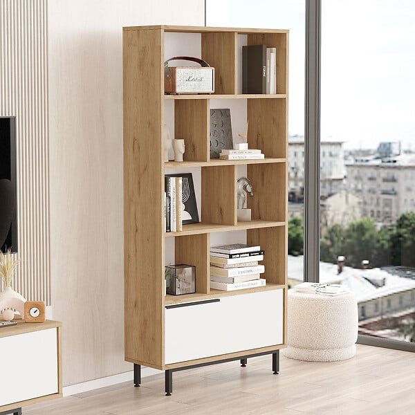 HABITAT ET JARDIN - Bibliothèque en bois "ON4-SW" - 84 x 30 x 176 cm - Blanc - large