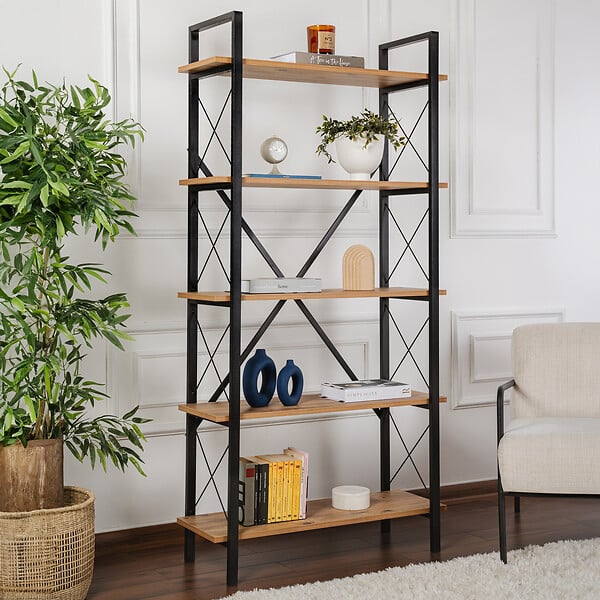 HABITAT ET JARDIN - Bibliothèque en bois "Elysian" - 90 x 33 x 180 cm - Pin atlantiqueNoir - large