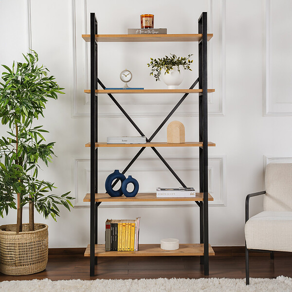 HABITAT ET JARDIN - Bibliothèque en bois "Elysian" - 90 x 33 x 180 cm - Pin atlantiqueNoir - large