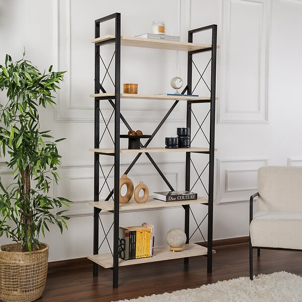 HABITAT ET JARDIN - Bibliothèque en bois "Elysian" - 90 x 33 x 180 cm - TravertinNoir - large
