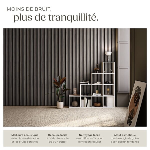 TECTAKE - Lot de 4 panneaux acoustiques 3d en bois véritable feutre insonorisant découpables chêne gris 110 x 50 cm - large