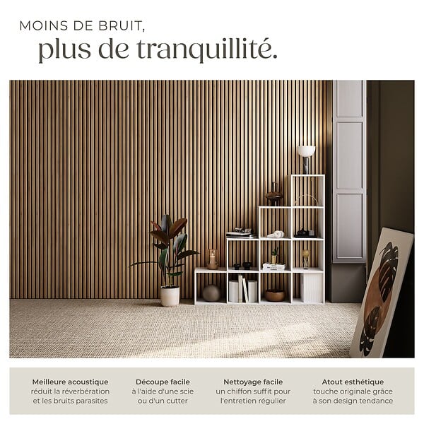 TECTAKE - Lot de 8 panneaux acoustiques muraux 120 x 60 cm placage en bois véritable marron chêne 3d feutre insonorisant découpables - large