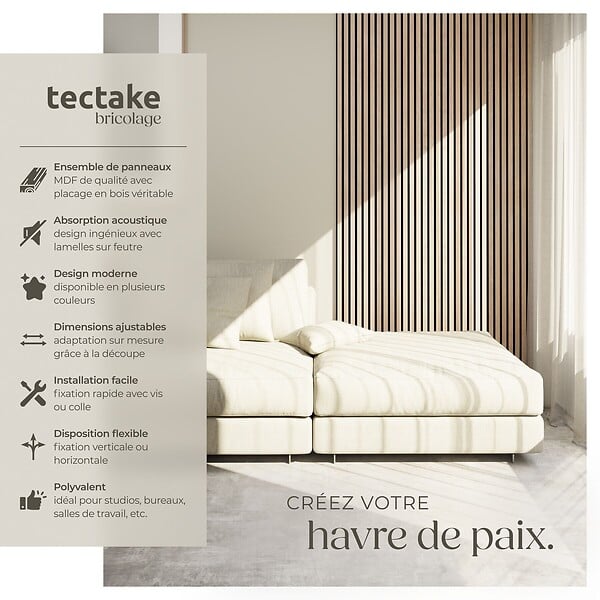 TECTAKE - Lot de 4 panneaux acoustiques 3d placage en bois véritable chêne clair 120 x 60 cm feutre insonorisant découpables - large