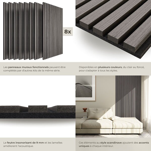 TECTAKE - Panneaux acoustiques Sonic Wall IV aspect bois chêne gris clair - large