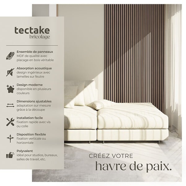 TECTAKE - Panneaux acoustiques Sonic Wall IV aspect bois Chêne foncé - large