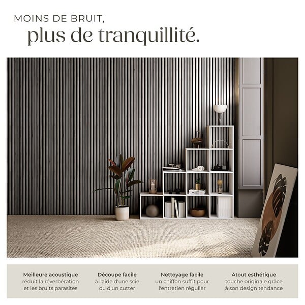 TECTAKE - Lot 8 panneaux acoustiques placage en bois chêne gris clair 120x60 cm feutre insonorisant - large