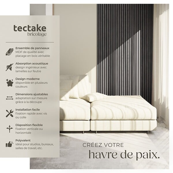 TECTAKE - Lot de 4 panneaux acoustiques 3d 120 x 60 cm en mdf avec placage en bois véritable chêne noir feutre insonorisant découpables montage facile - large
