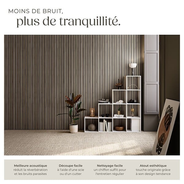 TECTAKE - Lot 8 panneaux acoustiques muraux décoratifs 120 x 60 cm placage en bois véritable chêne foncé découpables - large