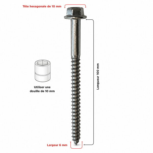 MCCOVER - 100 vis tirefond 6x100mm à gachaud - l.6mm, L.100mm - large