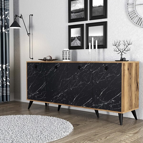 HABITAT ET JARDIN - Buffet en bois "Elite" - 180 x 45 x 80 cm - Noir - large