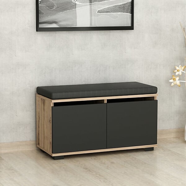 HABITAT ET JARDIN - Meuble à chaussures en bois "Drago" - 80 x 35 x 42 cm - Gris anthracite - large