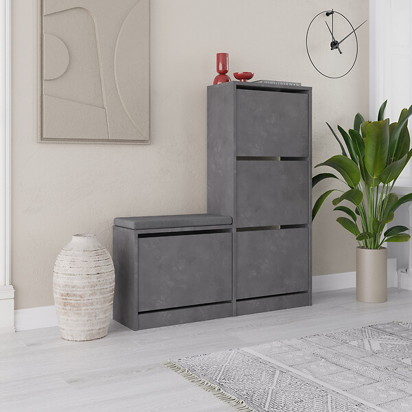 HABITAT ET JARDIN - Meuble à chaussures avec assise en bois "Dude" - 105 x 26 x 118 cm - Gris - large