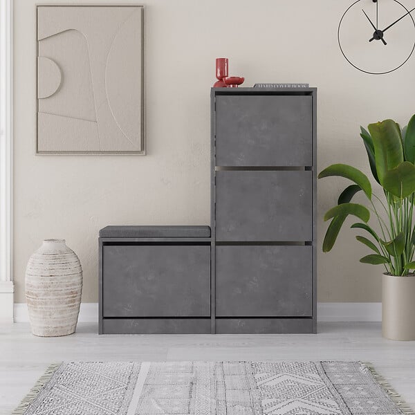HABITAT ET JARDIN - Meuble à chaussures avec assise en bois "Dude" - 105 x 26 x 118 cm - Gris - large