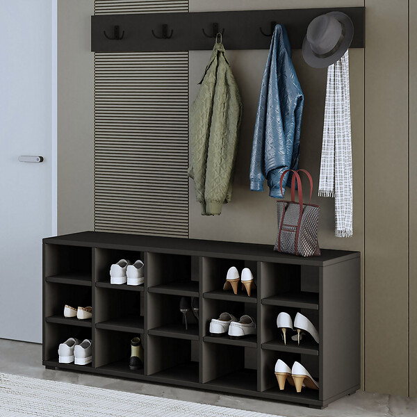 HABITAT ET JARDIN - Meuble à chaussures avec porte manteau en bois "Talu" - 120 x 30 x 52 cm - Gris anthracite - large