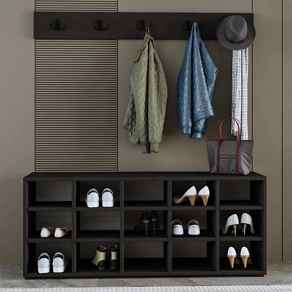 HABITAT ET JARDIN - Meuble à chaussures avec porte manteau en bois "Talu" - 120 x 30 x 52 cm - Gris anthracite - large