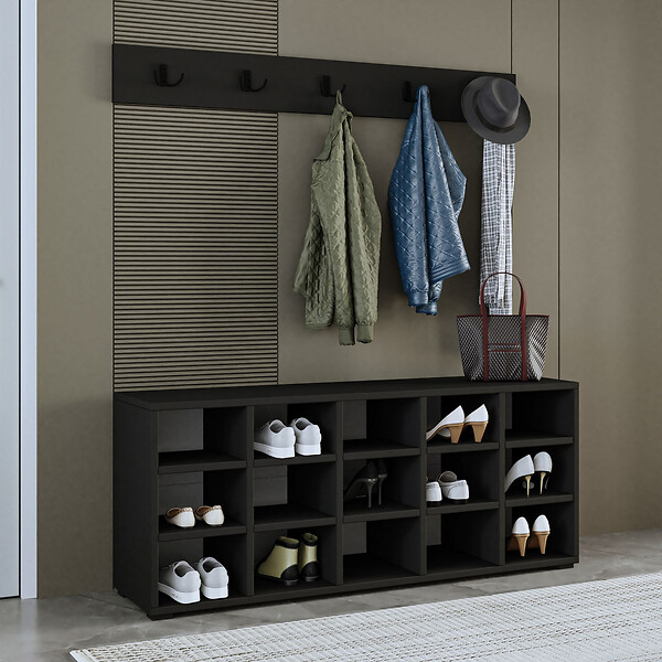 HABITAT ET JARDIN - Meuble à chaussures avec porte manteau en bois "Talu" - 120 x 30 x 52 cm - Gris anthracite - large