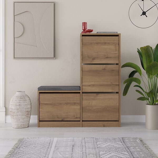 HABITAT ET JARDIN - Meuble à chaussures avec assise en bois "Dude" - 105 x 26 x 118 cm - Marron - large