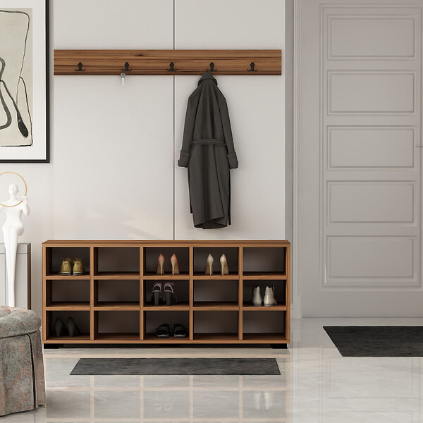 HABITAT ET JARDIN - Meuble à chaussures avec porte manteau en bois "Talu" - 120 x 30 x 52 cm - Marron - large