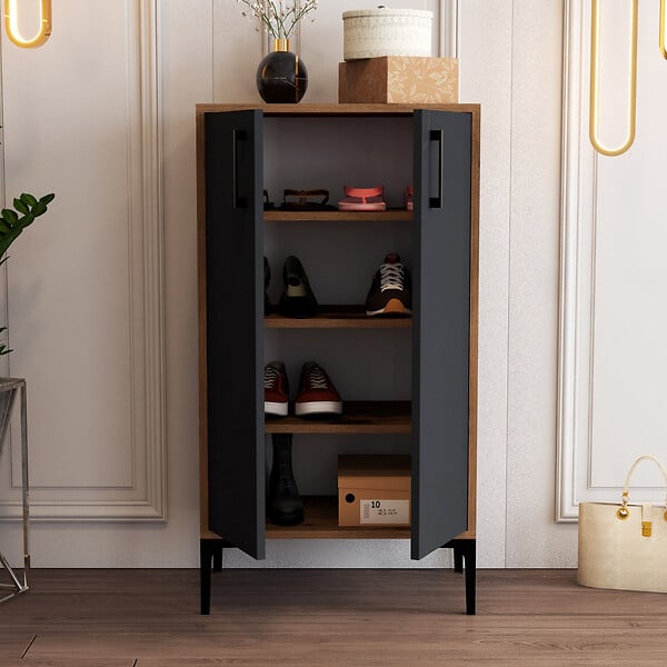 HABITAT ET JARDIN - Meuble à chaussures en bois "Prag" - 60 x 35 x 111 cm - Gris anthracite - large