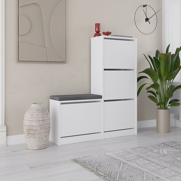 HABITAT ET JARDIN - Meuble à chaussures avec assise en bois "Dude" - 105 x 26 x 118 cm - Blanc - large