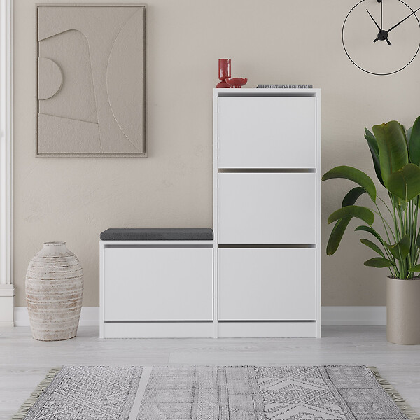 HABITAT ET JARDIN - Meuble à chaussures avec assise en bois "Dude" - 105 x 26 x 118 cm - Blanc - large