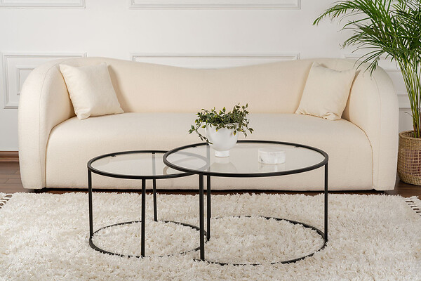 HABITAT ET JARDIN - Lot de 2 tables basses en métal "Aurum" - 80 x 80 x 43 cm - Noir Transparent - large