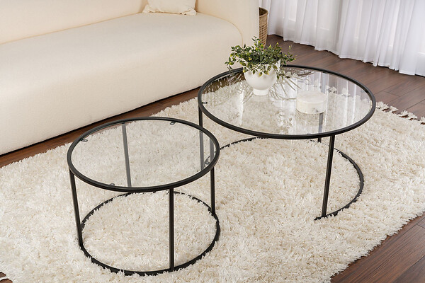 HABITAT ET JARDIN - Lot de 2 tables basses en métal "Aurum" - 80 x 80 x 43 cm - Noir Transparent - large