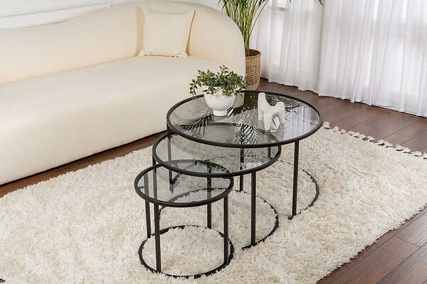 HABITAT ET JARDIN - Lot de 3 tables basses en métal "Aurum" -  80 x 80 x 43 cm - Noir Gris - large