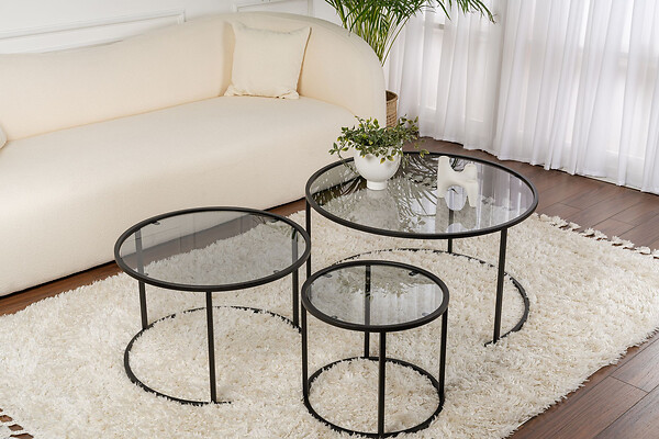HABITAT ET JARDIN - Lot de 3 tables basses en métal "Aurum" -  80 x 80 x 43 cm - Noir Gris - large