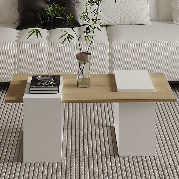 HABITAT ET JARDIN - Table basse en bois "Matris" - 90 x 46 x 37 cm - Blanc - large