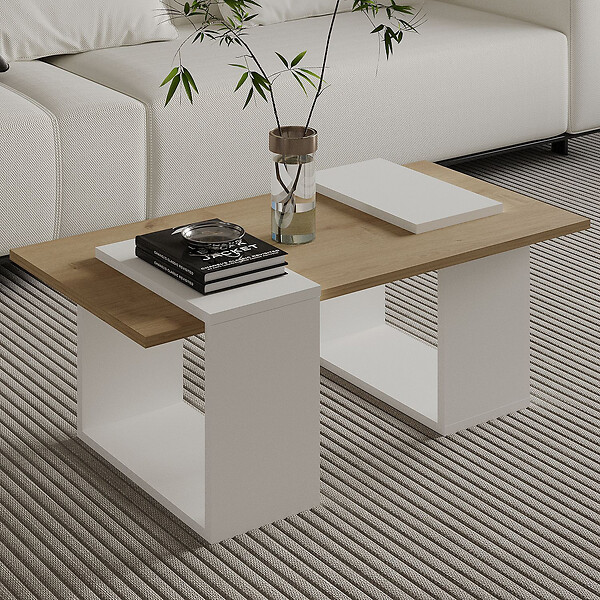 HABITAT ET JARDIN - Table basse en bois "Matris" - 90 x 46 x 37 cm - Blanc - large