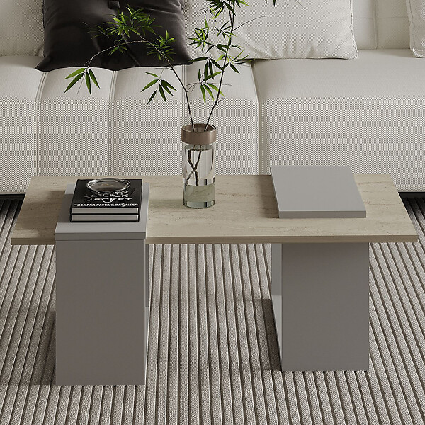 HABITAT ET JARDIN - Table basse en bois "Matris" - 90 x 46 x 37 cm - Travertin - large