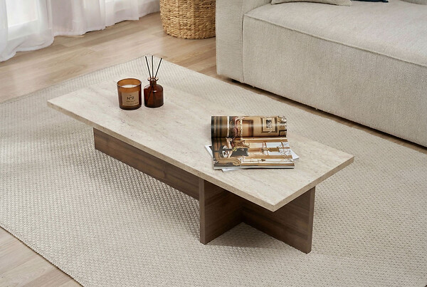 HABITAT ET JARDIN - Table basse en bois "Harbor" - 120 x 45 x 30 cm - Travertin - large