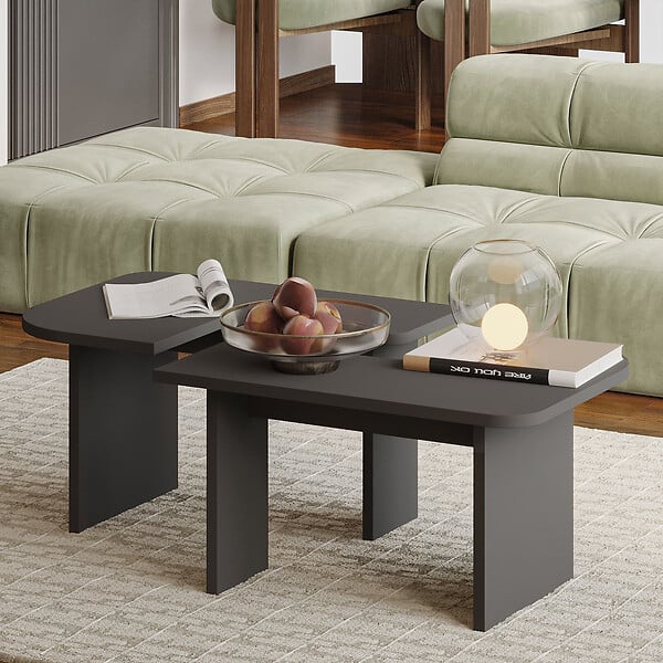HABITAT ET JARDIN - Ensemble tables basses en bois "Iris" - 90 x 45 x 35 cm - Gris anthracite - large